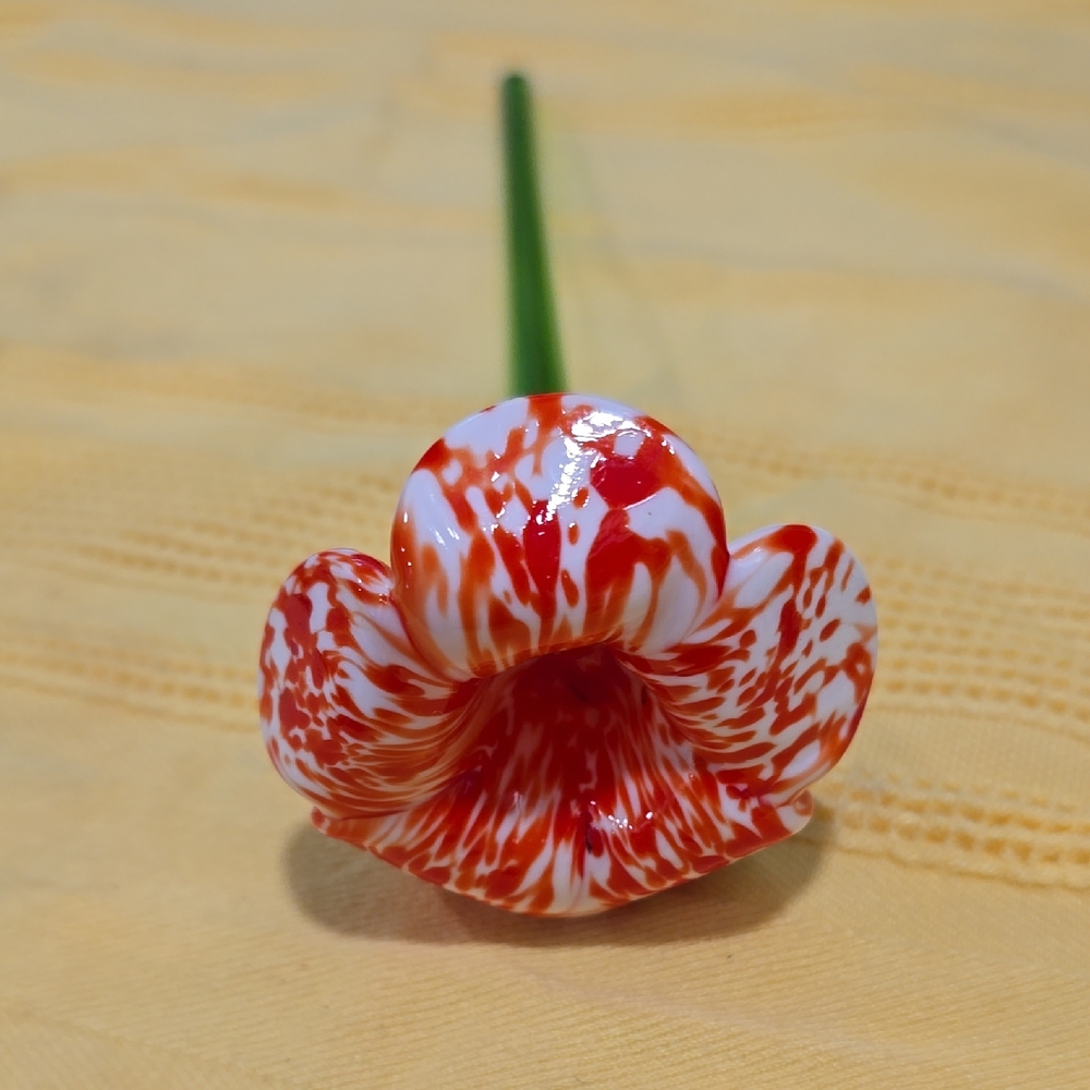 Handcrafted Red and White Glass Flower Accent 8"